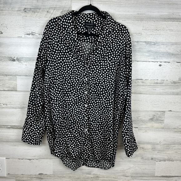 Foxcroft Shirt Womens 16W Black Polka Dots Button Up Wrinkle Free Office Blouse - Picture 1 of 7